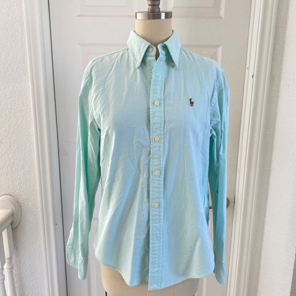 Polo Ralph Lauren Women's Classic Fit Long-Sleeve Oxford Shirt in Turquoise - Picture 2 of 6
